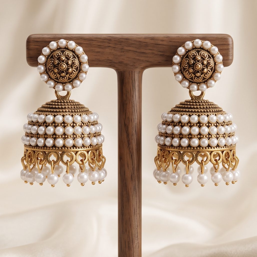 Pearl Jhumka - White